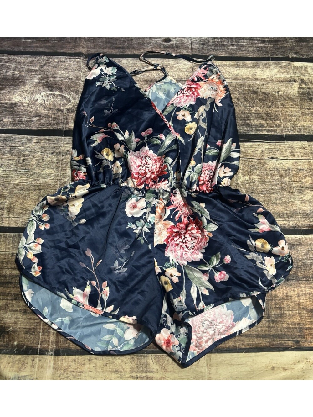Flora Nikrooz Romper Womens Small Renata Satin Floral Midnight